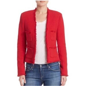 L'AGENCE Vibrant Red Frayed Edge Blazer